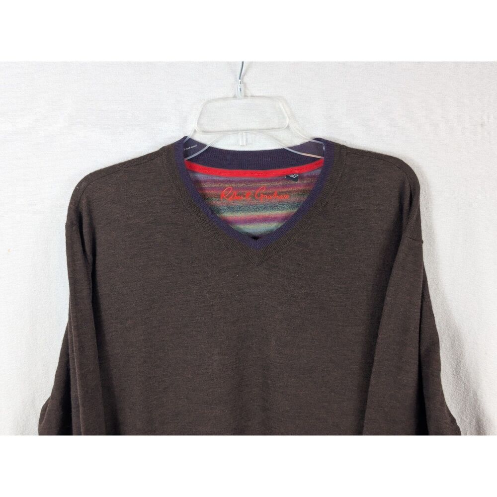 Robert Graham Wool V-Neck Sweater Brown Men's Size 3XL/XXXL - Picture 2 of 16